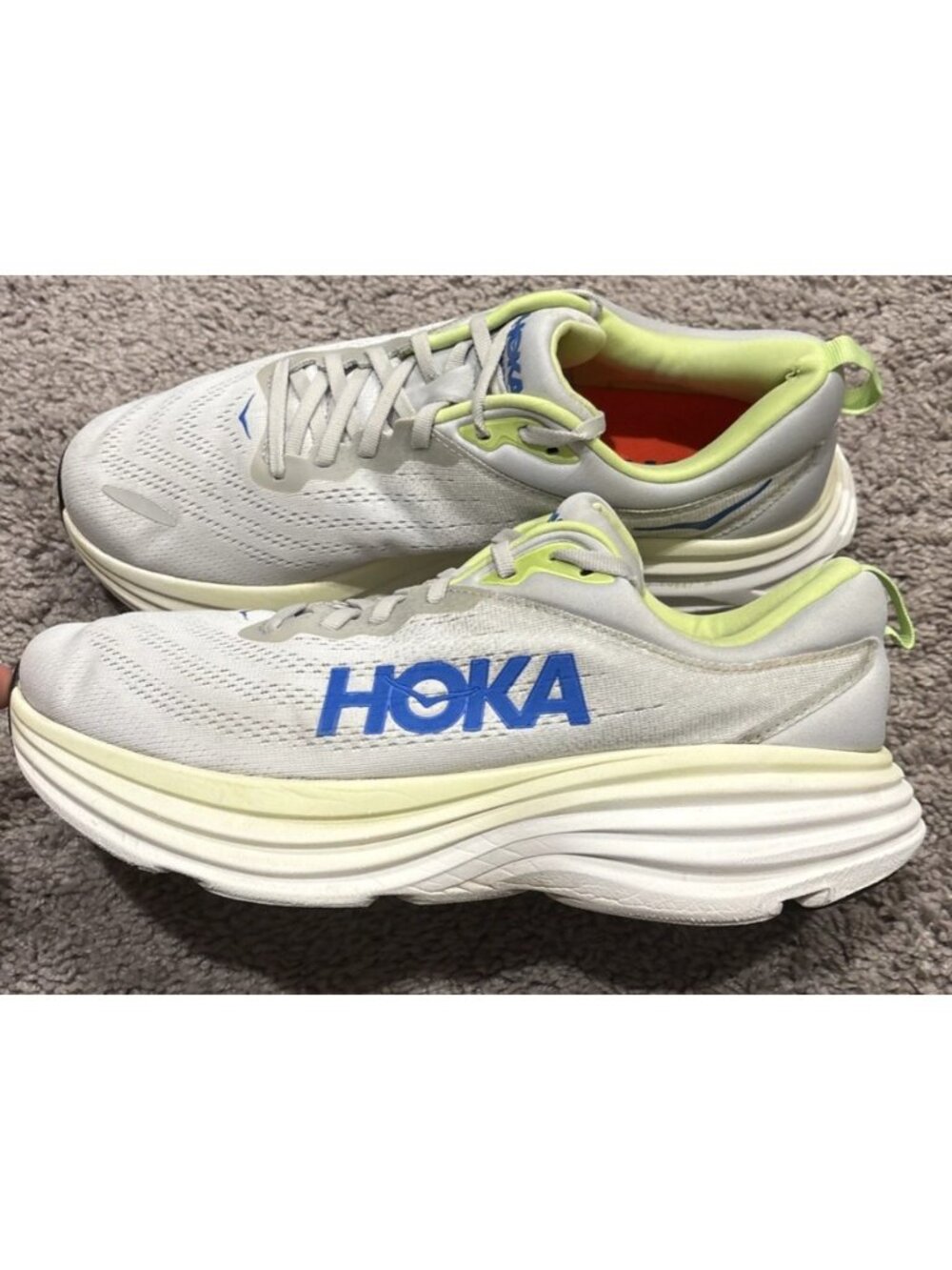 HOKA Bondi 8 Men's 10.5 2E Running Shoes Gray Lime Blue Sneakers 1123202 STTC
